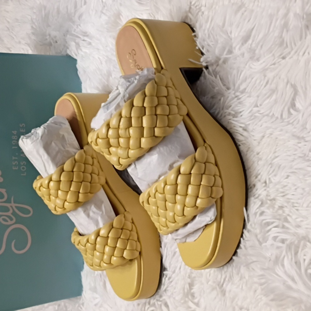 New Seychelles Novelty Women's Leather Butter Yellow Platform Sandals SZ 7.5 - Picture 4 of 15